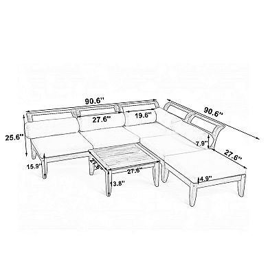 Trikiousd 6-Piece L-Shaped Patio Conversation Sectional Sofa Set with Cushions Pillows Ottoman Table