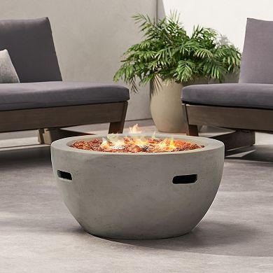 Trikiousd 27" Round Propane Fire Pit Bowl 40000 BTU Concrete Outdoor Fire Table