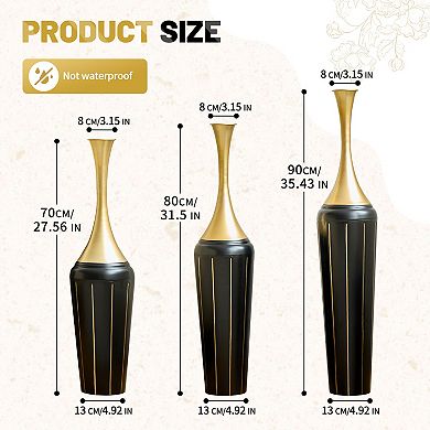 Trikiousd 3-Piece Metal Floor Vases Set, 27.56"/31.5"/35.43" Tall Handcrafted Iron Vases