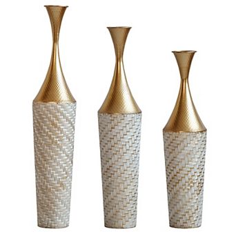 Trikiousd 3 pc Metal Floor Vases Set, 27.56"/31.5"/35.43" Tall Handcrafted Iron Vases
