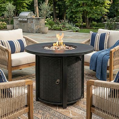 Trikiousd 30" Round Propane Fire Pit Table 50000 BTU Steel Fire Table with Lid