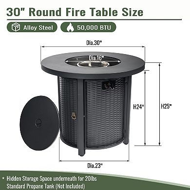 Trikiousd 30" Round Propane Fire Pit Table 50000 BTU Steel Fire Table with Lid