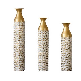 Trikiousd 3 pc Metal Floor Vase Set Relief Flower 32.68" 29" 24" Tall