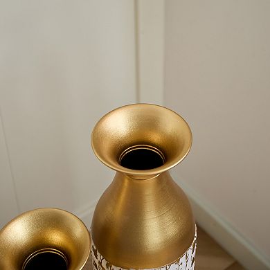 Trikiousd 3-Piece Metal Floor Vase Set Relief Flower 32.68" 29" 24" Tall