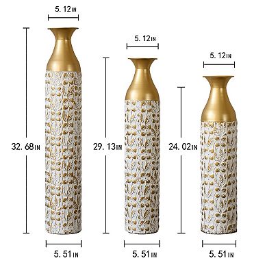 Trikiousd 3-Piece Metal Floor Vase Set Relief Flower 32.68" 29" 24" Tall