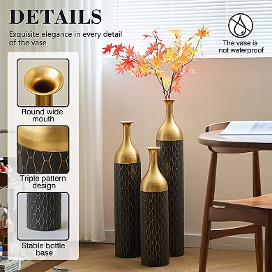Trikiousd 3-Piece Metal Floor Vase Set 33.4" 28.7" 24" Tall