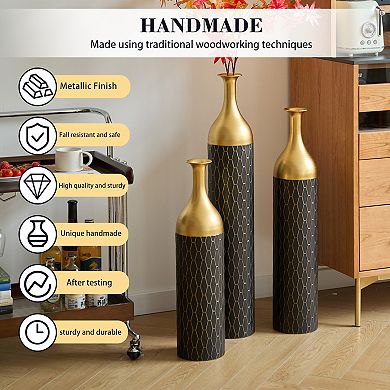 Trikiousd 3-Piece Metal Floor Vase Set 33.4" 28.7" 24" Tall