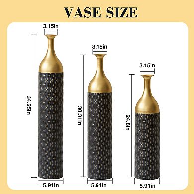 Trikiousd 3-Piece Metal Floor Vase Set 33.4" 28.7" 24" Tall