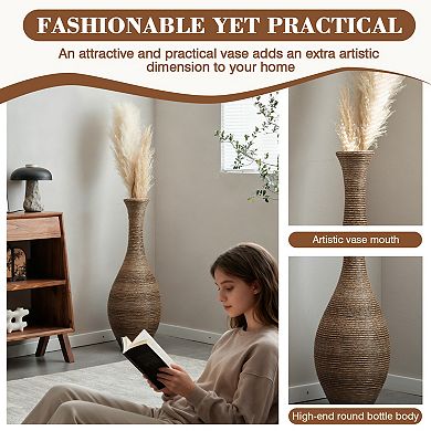 Trikiousd 39" Tall Artificial Rattan Floor Vase Beige Decorative Accent