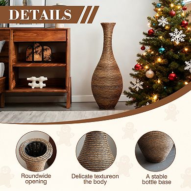 Trikiousd 39" Tall Artificial Rattan Floor Vase Beige Decorative Accent
