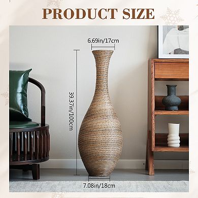 Trikiousd 39" Tall Artificial Rattan Floor Vase Beige Decorative Accent