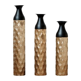 Trikiousd 3 pc Metal Floor Vase Set 33.8" 29" 24.8" Tall Geometric Design