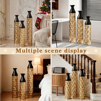 Trikiousd 3-Piece Metal Floor Vase Set 33.8" 29" 24.8" Tall Geometric Design