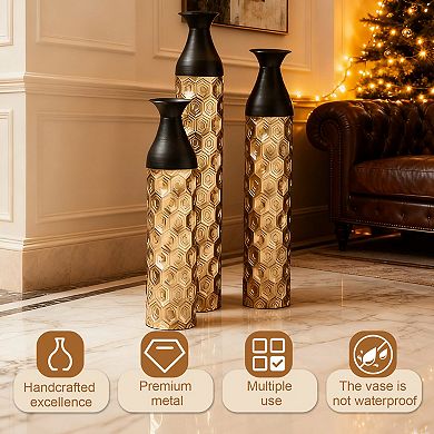 Trikiousd 3-Piece Metal Floor Vase Set 33.8" 29" 24.8" Tall Geometric Design