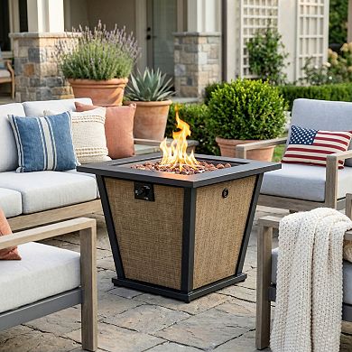 Trikiousd 28" Propane Fire Pit Table 50000 BTU Square Steel with Lid and Cover