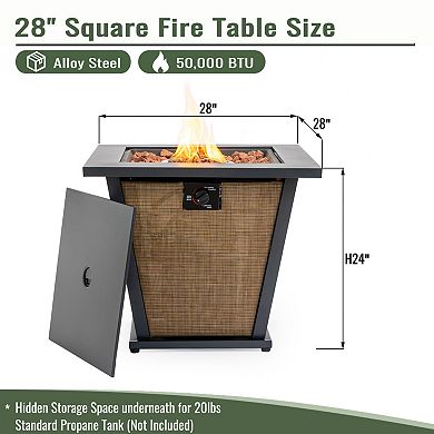 Trikiousd 28" Propane Fire Pit Table 50000 BTU Square Steel with Lid and Cover