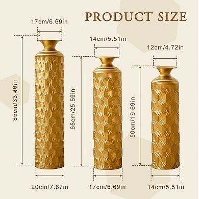 3-Piece Modern Metal Floor Vase Set, 33.46" 25.59" 19.69" Tall, Large Decorative Floor Vases