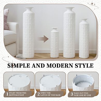 3-Piece Modern Metal Floor Vase Set, 33.46" 25.59" 19.69" Tall, Large Decorative Floor Vases