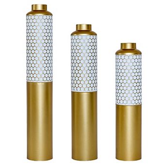 Trikiousd 3 pc Metal Floor Vase Set Hexagonal 32.6" 28.34" 24"