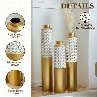 Trikiousd 3-Piece Metal Floor Vase Set Hexagonal 32.6" 28.34" 24"
