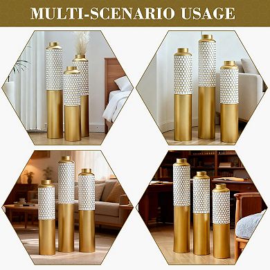 Trikiousd 3-Piece Metal Floor Vase Set Hexagonal 32.6" 28.34" 24"