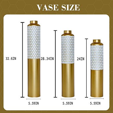 Trikiousd 3-Piece Metal Floor Vase Set Hexagonal 32.6" 28.34" 24"