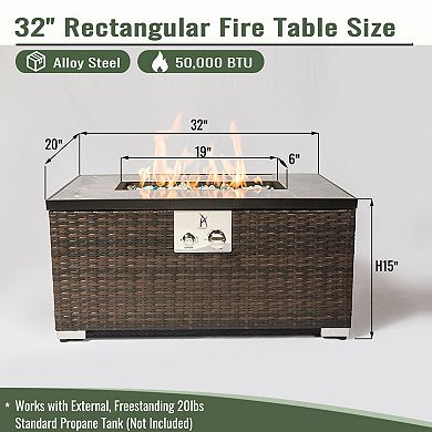 Trikiousd 32" Propane Fire Pit Table 50000 BTU Tile Top with Wicker Base