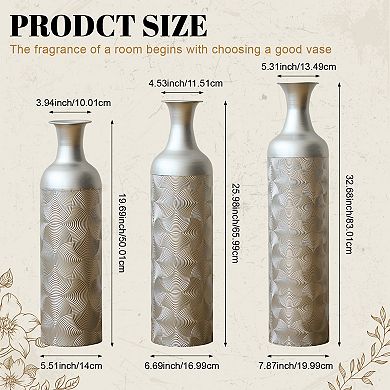 Trikiousd Set of 3 Metal Floor Vases Tall Decorative Vases