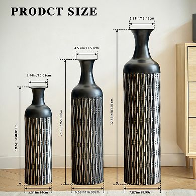 Trikiousd Set of 3 Metal Floor Vases Tall Decorative Vases