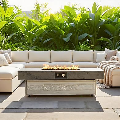 Trikiousd 48" Propane Fire Pit Table 50000 BTU Rectangular with Adjustable Height