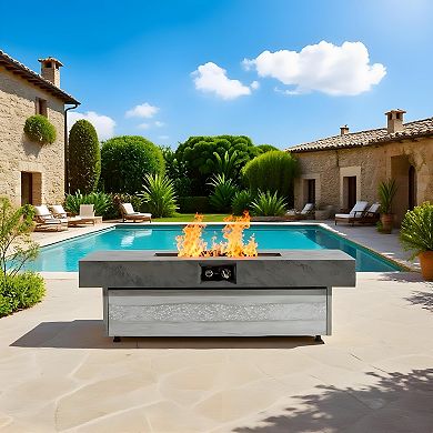 Trikiousd 48" Propane Fire Pit Table 50000 BTU Rectangular with Adjustable Height