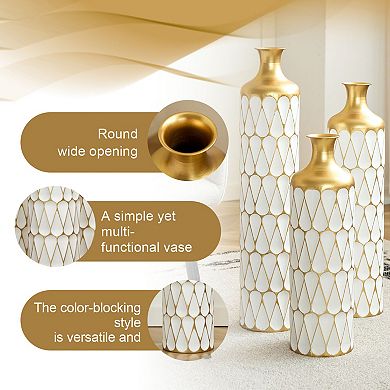 Trikiousd 3-Piece Metal Floor Vase Set Droplet Decorative 31.5" 27.17" 22.83" Tall