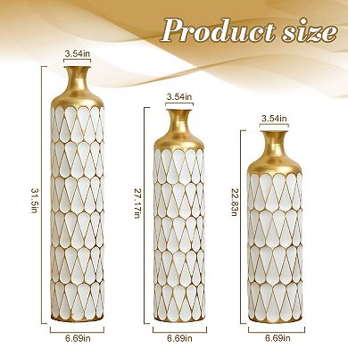 Trikiousd 3-Piece Metal Floor Vase Set Droplet Decorative 31.5" 27.17" 22.83" Tall