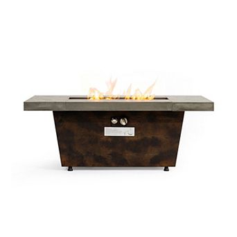 Trikiousd 42" Propane Fire Pit Table 50000 BTU Rectangular Cement Look with Lid
