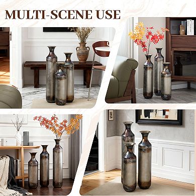 Trikiousd 3-Piece Metal Floor Vase Set Droplet Design 28.34" 24.4" 20.4"