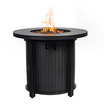 Trikiousd 32" Round Propane Fire Pit Table 50000 BTU Steel Fire Table with Lid