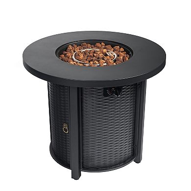 Trikiousd 32" Round Propane Fire Pit Table 50000 BTU Steel Fire Table with Lid