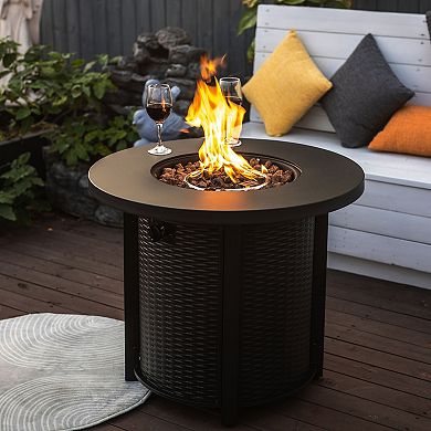 Trikiousd 32" Round Propane Fire Pit Table 50000 BTU Steel Fire Table with Lid
