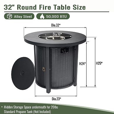 Trikiousd 32" Round Propane Fire Pit Table 50000 BTU Steel Fire Table with Lid