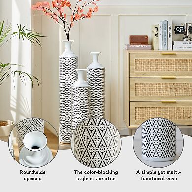 Trikiousd 3-Piece Metal Floor Vase Set 33.85" 29.13" 24.8" Geometric