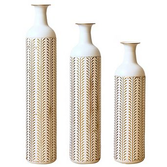 Trikiousd Modern Style 3 pc Floor Vase Set Large Glazed Metal Vase 31.5" 27.5" 23.6" Tall