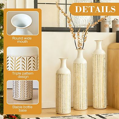 Trikiousd Modern Style 3-Piece Floor Vase Set Large Glazed Metal Vase 31.5" 27.5" 23.6" Tall