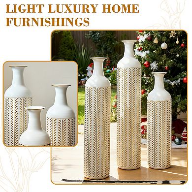 Trikiousd Modern Style 3-Piece Floor Vase Set Large Glazed Metal Vase 31.5" 27.5" 23.6" Tall