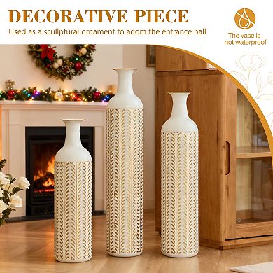 Trikiousd Modern Style 3-Piece Floor Vase Set Large Glazed Metal Vase 31.5" 27.5" 23.6" Tall