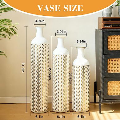 Trikiousd Modern Style 3-Piece Floor Vase Set Large Glazed Metal Vase 31.5" 27.5" 23.6" Tall