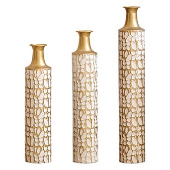 Trikiousd Set of 3 Metal Floor Vases Gold Leaf Pattern Floor Vases 32.3" 28" 24" Tall