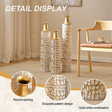 Trikiousd Set of 3 Metal Floor Vases Gold Leaf Pattern Floor Vases 32.3" 28" 24" Tall