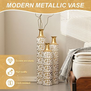 Trikiousd Set of 3 Metal Floor Vases Gold Leaf Pattern Floor Vases 32.3" 28" 24" Tall