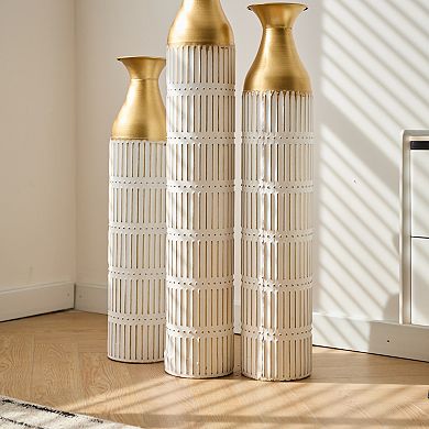 Trikiousd 3-Piece Floor Vase Set Large Glazed Metal Vases 33.5" 28.7" 24" Tall