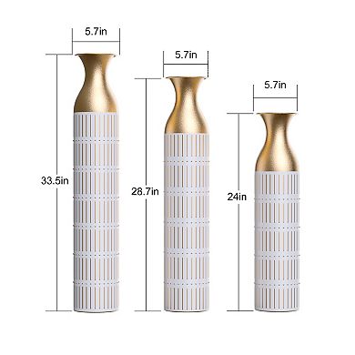Trikiousd 3-Piece Floor Vase Set Large Glazed Metal Vases 33.5" 28.7" 24" Tall